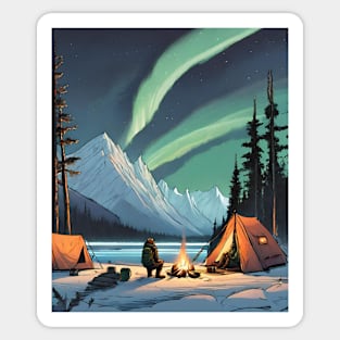 Camping under the aurora borealis Sticker